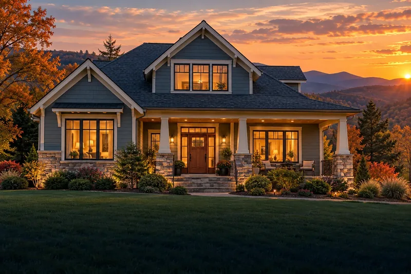 Craftsman home at sunset in North Carolina